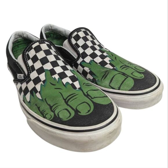 Vans Other - Vans Black & Green Hulk Marvel Checkerboard Slip-On Sneakers Men's 9.5 Womens 11